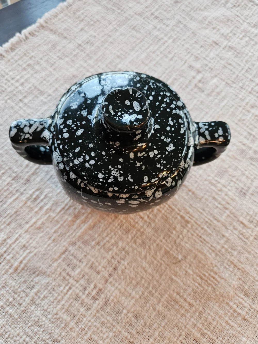 Rare Vintage Frankoma Pottery Dark Green Speckled Lidded Sugar Bowl
